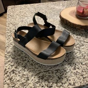 Black high platform sandals